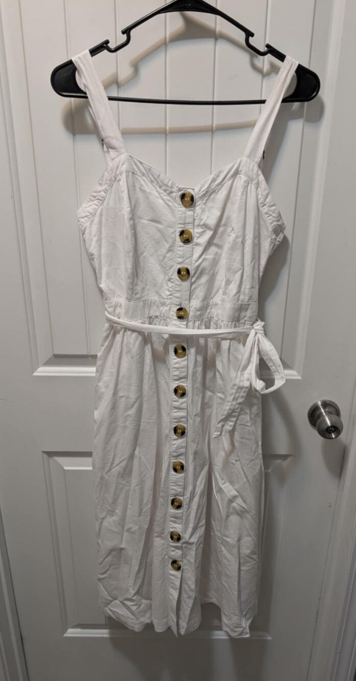 Time and Tru Women's White Button Down Sleeveless Summer Dress Belted Sz. M 8-10